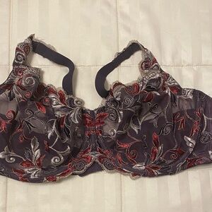 Soma Sensuous Lace Unlined Bra in Plum with Gold and Red Embroidery